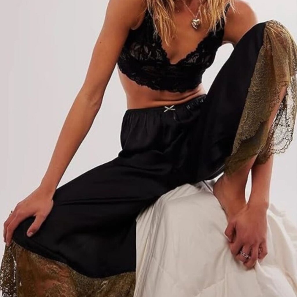 Intimately Free by FREE PEOPLE Black Wide Leg Cropped Satin Pajama Pants